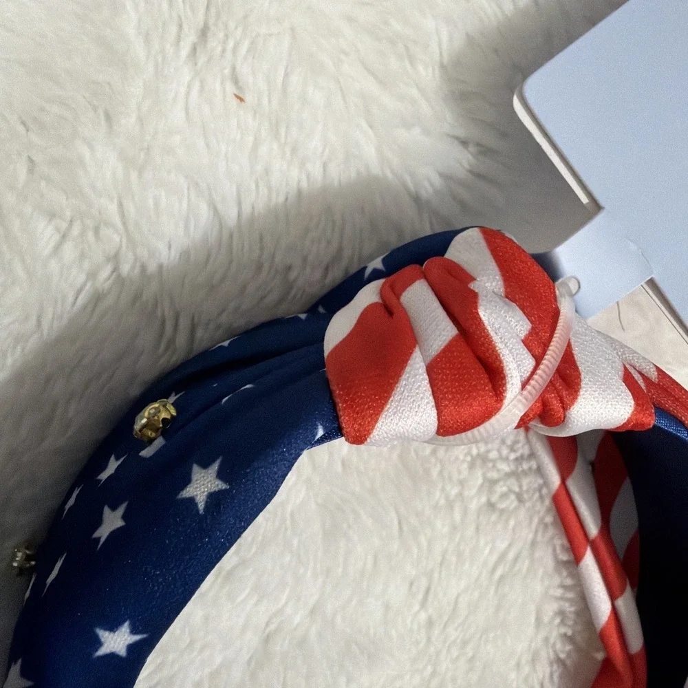 Patriotic American Flag Knot Headband Rhinestone Stars &‎ Stripes Red White Blue